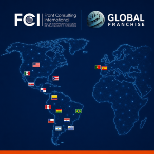 Convenção Internacional FCI na Feira ABF 2026 — bandeiras dos países participantes incluindo Espanha